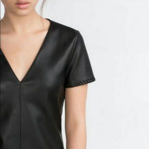 Zara Vegan Leather v-neck shift dress